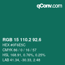 カラーコード: RGB 15 110.2 92.6 | qconv.com