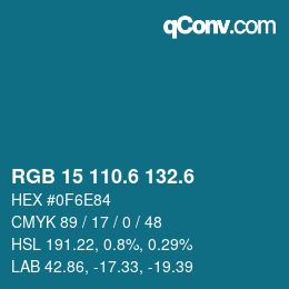 カラーコード: RGB 15 110.6 132.6 | qconv.com