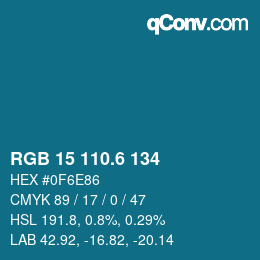 カラーコード: RGB 15 110.6 134 | qconv.com