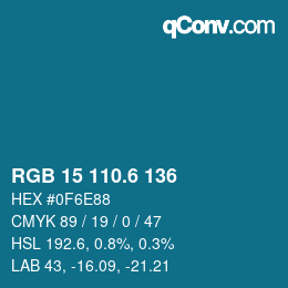カラーコード: RGB 15 110.6 136 | qconv.com