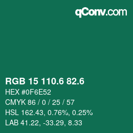 カラーコード: RGB 15 110.6 82.6 | qconv.com