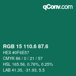 カラーコード: RGB 15 110.6 87.6 | qconv.com