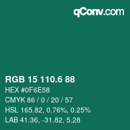 カラーコード: RGB 15 110.6 88 | qconv.com