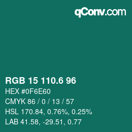 カラーコード: RGB 15 110.6 96 | qconv.com