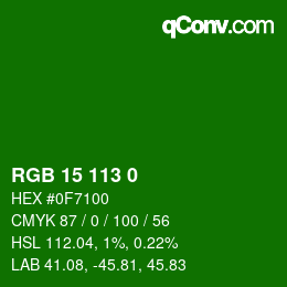 Color code: RGB 15 113 0 | qconv.com