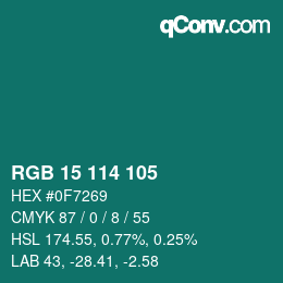 カラーコード: RGB 15 114 105 | qconv.com