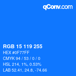 Color code: RGB 15 119 255 | qconv.com