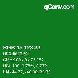 颜色代码: RGB 15 123 33 | qconv.com