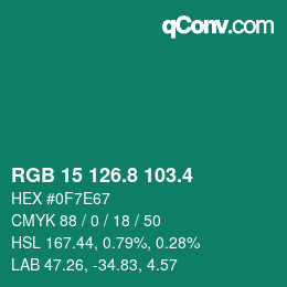カラーコード: RGB 15 126.8 103.4 | qconv.com