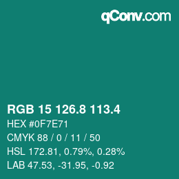 カラーコード: RGB 15 126.8 113.4 | qconv.com