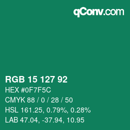 カラーコード: RGB 15 127 92 | qconv.com