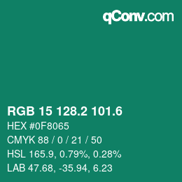 カラーコード: RGB 15 128.2 101.6 | qconv.com
