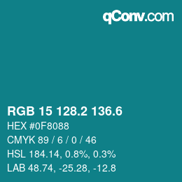 カラーコード: RGB 15 128.2 136.6 | qconv.com