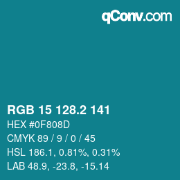 カラーコード: RGB 15 128.2 141 | qconv.com