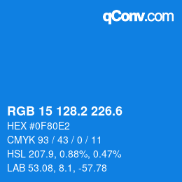 カラーコード: RGB 15 128.2 226.6 | qconv.com