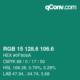 カラーコード: RGB 15 128.6 106.6 | qconv.com