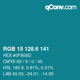 カラーコード: RGB 15 128.6 141 | qconv.com
