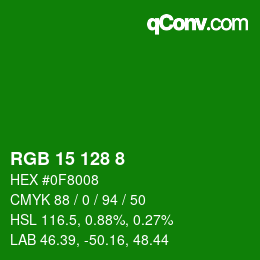 カラーコード: RGB 15 128 8 | qconv.com