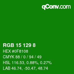 カラーコード: RGB 15 129 8 | qconv.com
