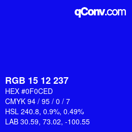 Color code: RGB 15 12 237 | qconv.com