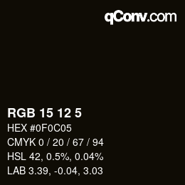 Color code: RGB 15 12 5 | qconv.com