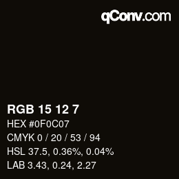 Color code: RGB 15 12 7 | qconv.com