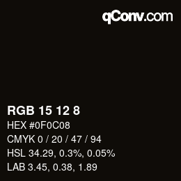 カラーコード: RGB 15 12 8 | qconv.com
