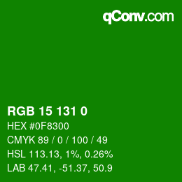 Color code: RGB 15 131 0 | qconv.com