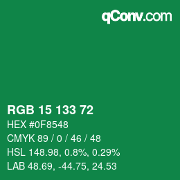 Color code: RGB 15 133 72 | qconv.com