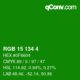 Color code: RGB 15 134 4 | qconv.com