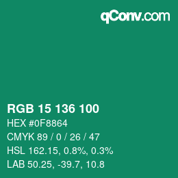Color code: RGB 15 136 100 | qconv.com
