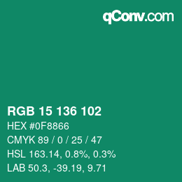 Farbcode: RGB 15 136 102 | qconv.com