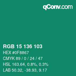 Code couleur: RGB 15 136 103 | qconv.com