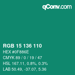 Color code: RGB 15 136 110 | qconv.com