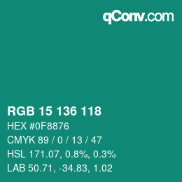 Color code: RGB 15 136 118 | qconv.com