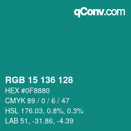 Color code: RGB 15 136 128 | qconv.com