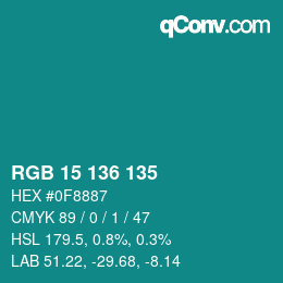Color code: RGB 15 136 135 | qconv.com
