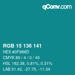 Color code: RGB 15 136 141 | qconv.com