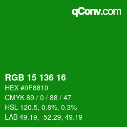 Color code: RGB 15 136 16 | qconv.com