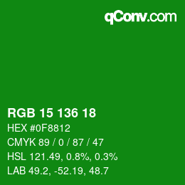 Color code: RGB 15 136 18 | qconv.com