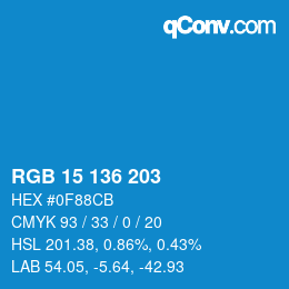 カラーコード: RGB 15 136 203 | qconv.com