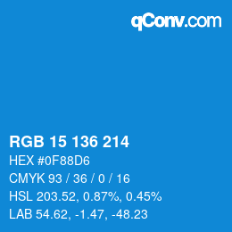 Color code: RGB 15 136 214 | qconv.com