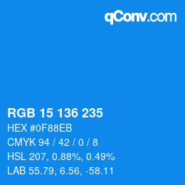 Color code: RGB 15 136 235 | qconv.com