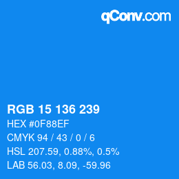 Color code: RGB 15 136 239 | qconv.com