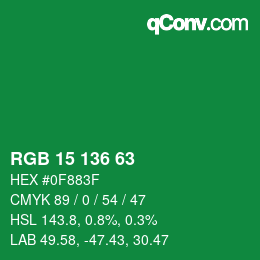 Color code: RGB 15 136 63 | qconv.com