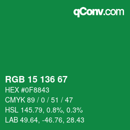 Color code: RGB 15 136 67 | qconv.com