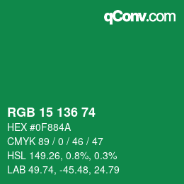カラーコード: RGB 15 136 74 | qconv.com