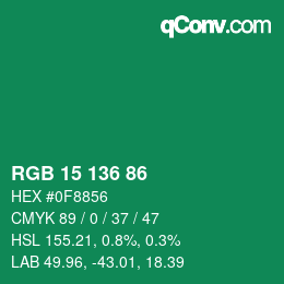 Color code: RGB 15 136 86 | qconv.com