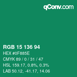 Color code: RGB 15 136 94 | qconv.com