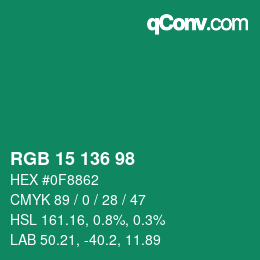 Color code: RGB 15 136 98 | qconv.com